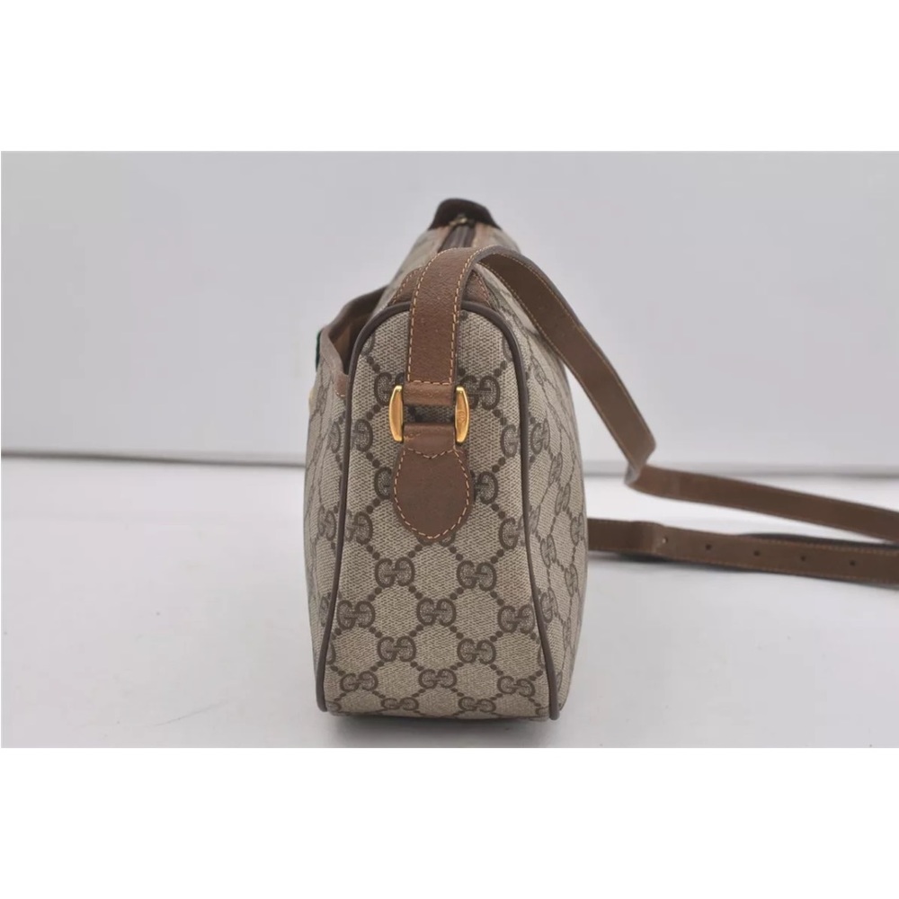 Authentic GUCCI Web Sherry Line Shoulder Cross Bag GG PVC Leather Brown 7169I - Picture 5 of 16